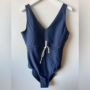 summersalt Navy Kids One-Piece Swimsuit with White Drawstring